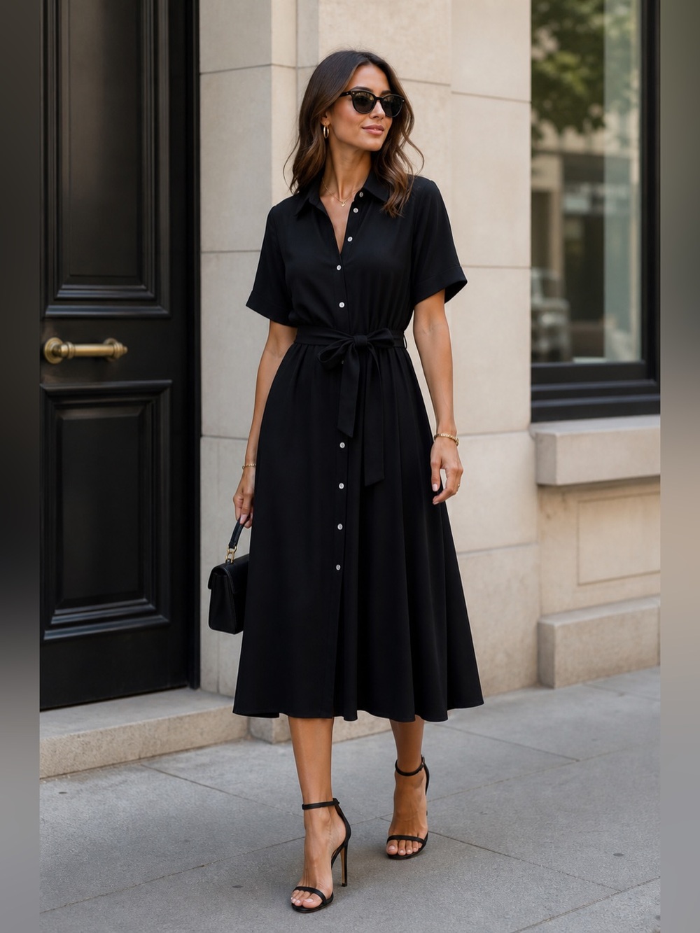 H&M TIE-BELT SHIRT DRESS Size XL Black